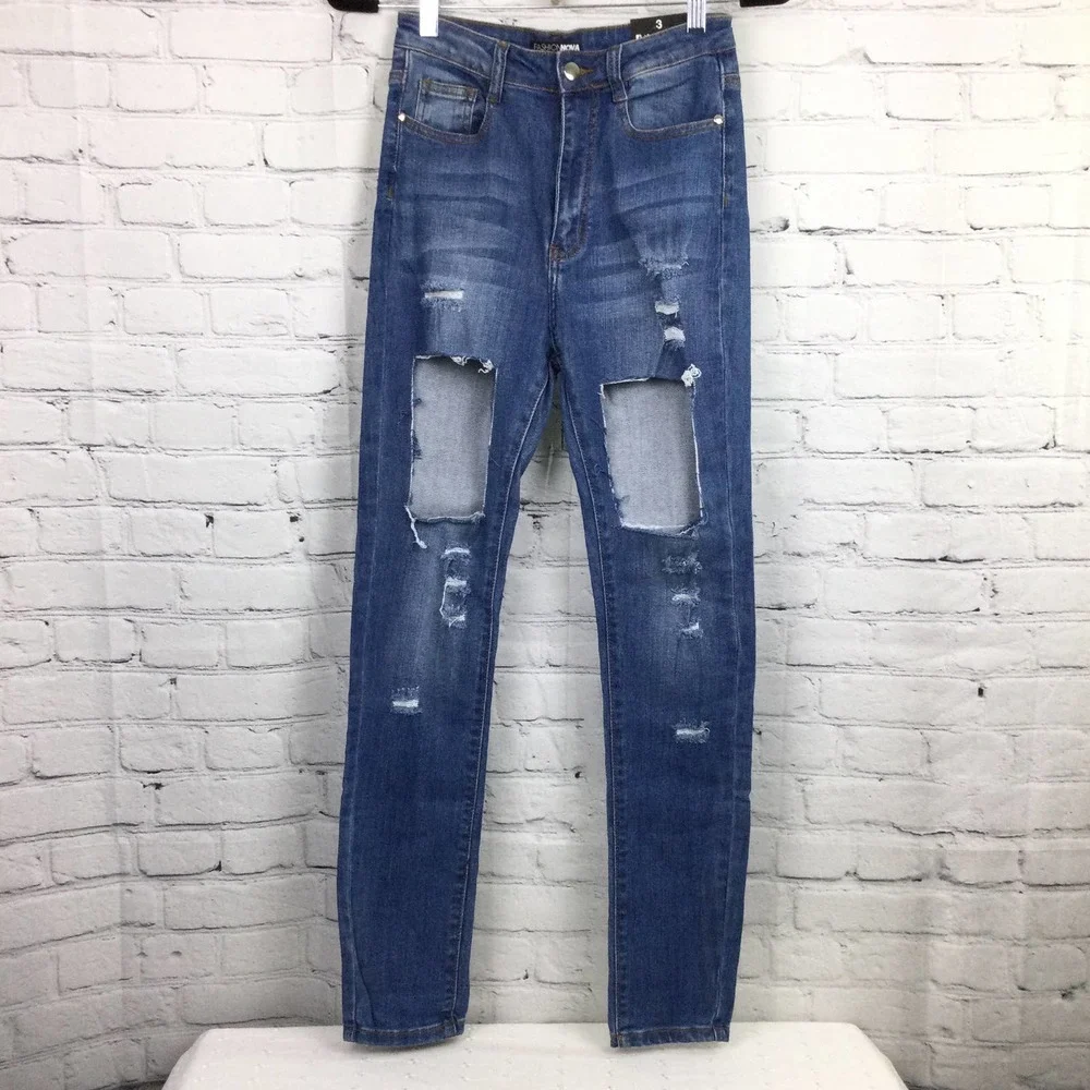 NWT Fashion Nova Dyanne Blue Medium Wash High Rise Denim Jean Juniors Size 3 - Picture 13 of 13